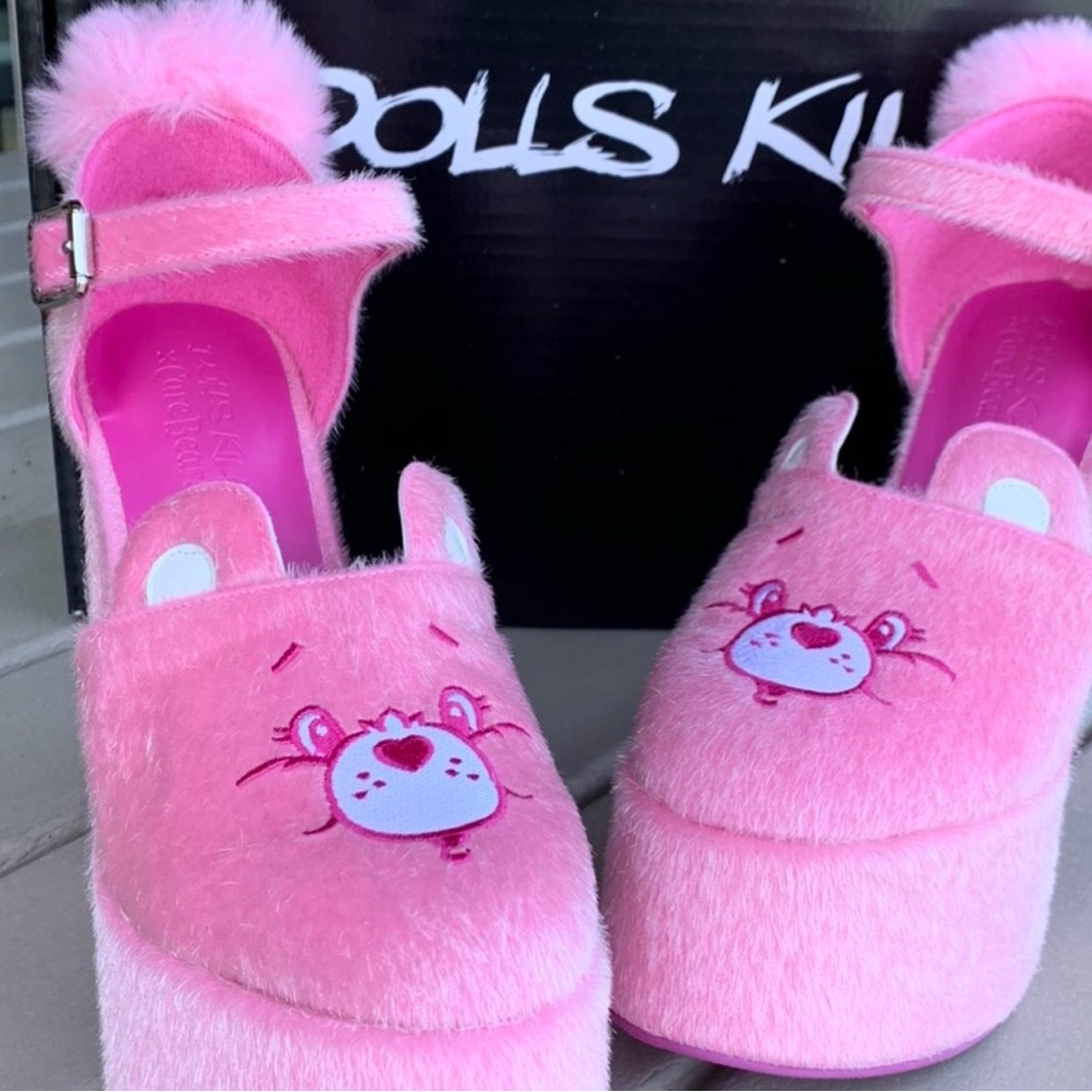 NWOT Dolls Kill x Care Bears Platform Fur Embroidered Heels